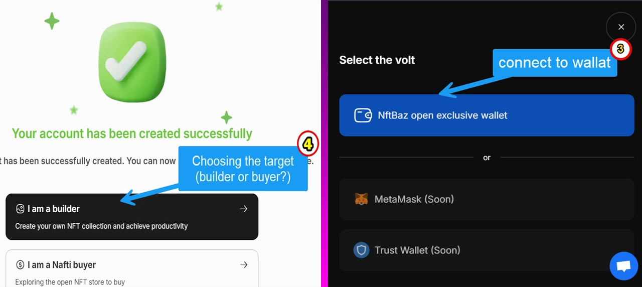 step of choosing account and goal on nfttbaz